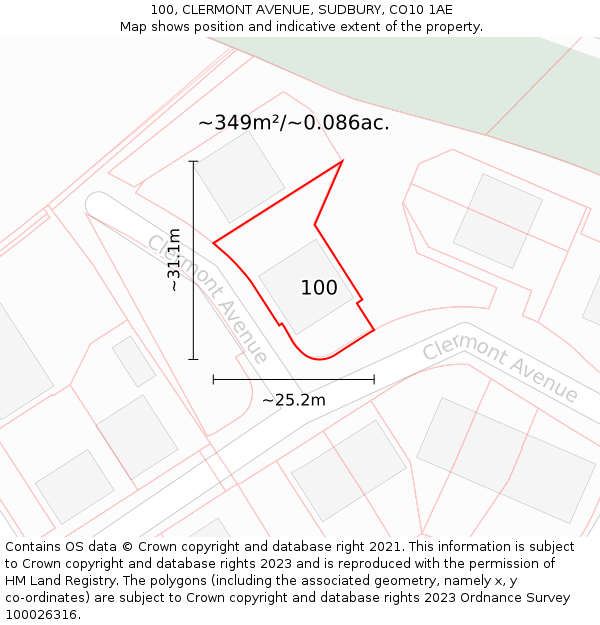 100, CLERMONT AVENUE, SUDBURY, CO10 1AE: Plot and title map