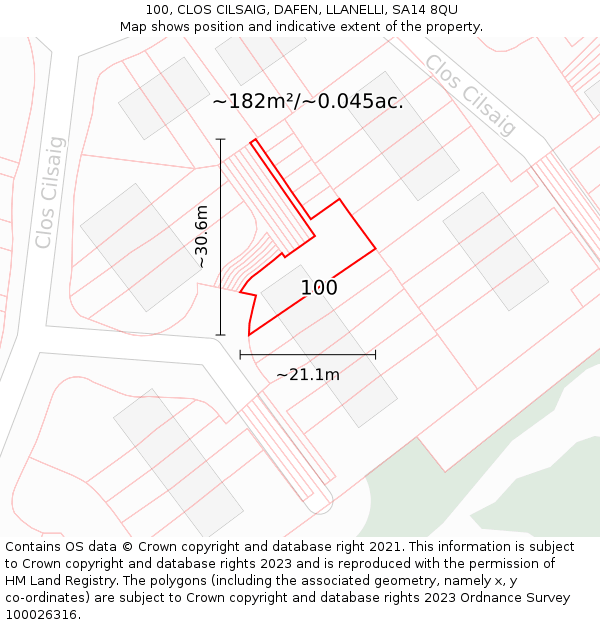 100, CLOS CILSAIG, DAFEN, LLANELLI, SA14 8QU: Plot and title map