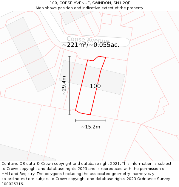 100, COPSE AVENUE, SWINDON, SN1 2QE: Plot and title map