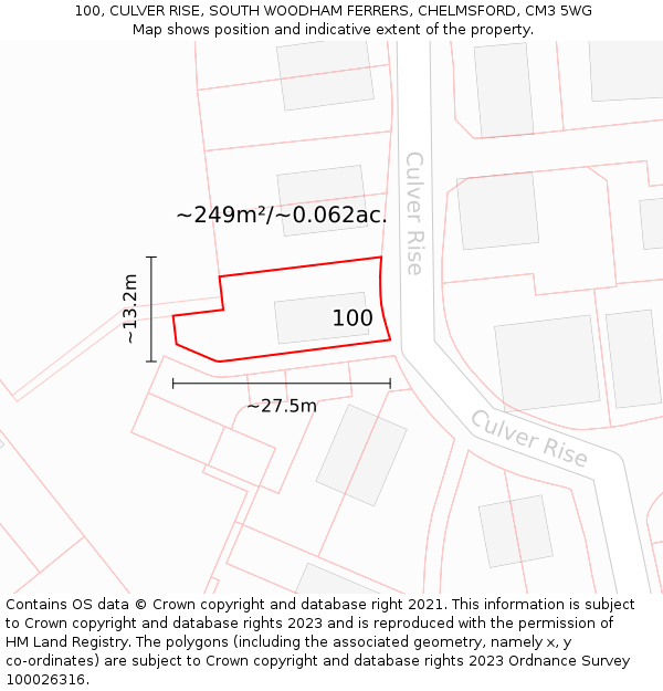 100, CULVER RISE, SOUTH WOODHAM FERRERS, CHELMSFORD, CM3 5WG: Plot and title map