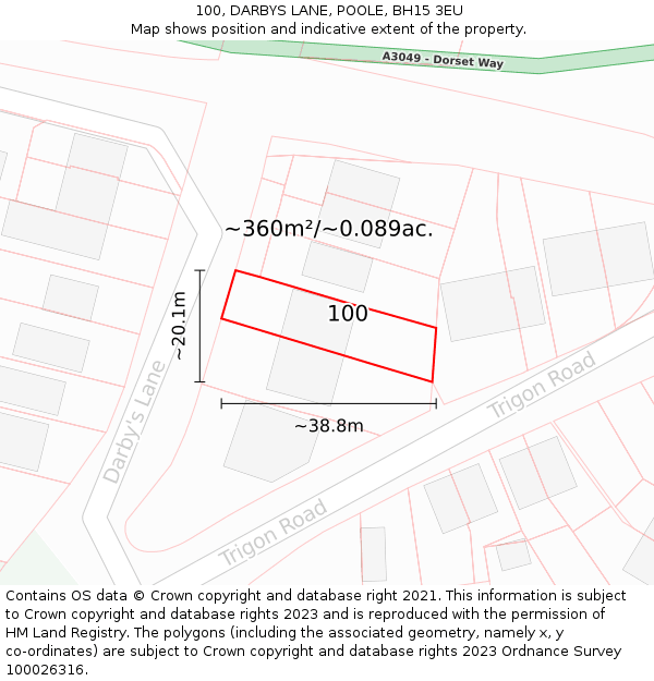 100, DARBYS LANE, POOLE, BH15 3EU: Plot and title map