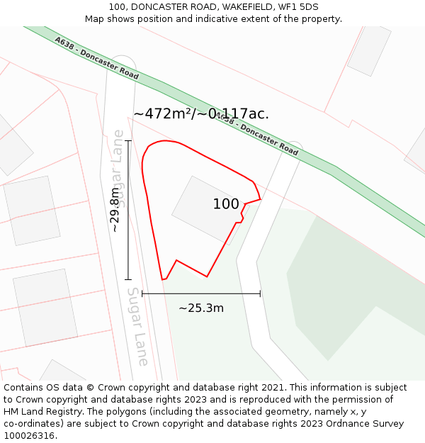 100, DONCASTER ROAD, WAKEFIELD, WF1 5DS: Plot and title map