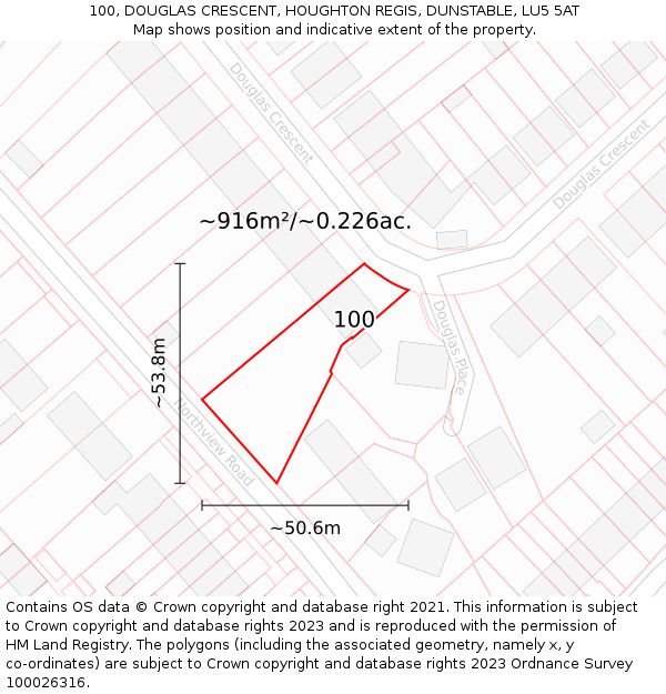 100, DOUGLAS CRESCENT, HOUGHTON REGIS, DUNSTABLE, LU5 5AT: Plot and title map