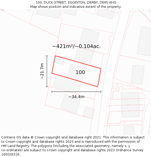 100, DUCK STREET, EGGINTON, DERBY, DE65 6HG: Plot and title map