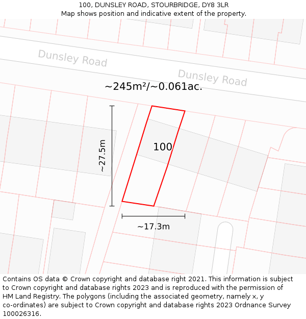 100, DUNSLEY ROAD, STOURBRIDGE, DY8 3LR: Plot and title map