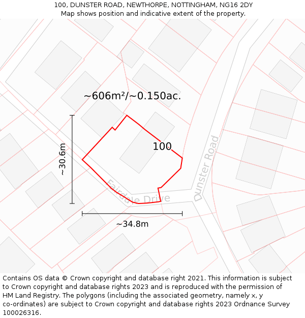 100, DUNSTER ROAD, NEWTHORPE, NOTTINGHAM, NG16 2DY: Plot and title map