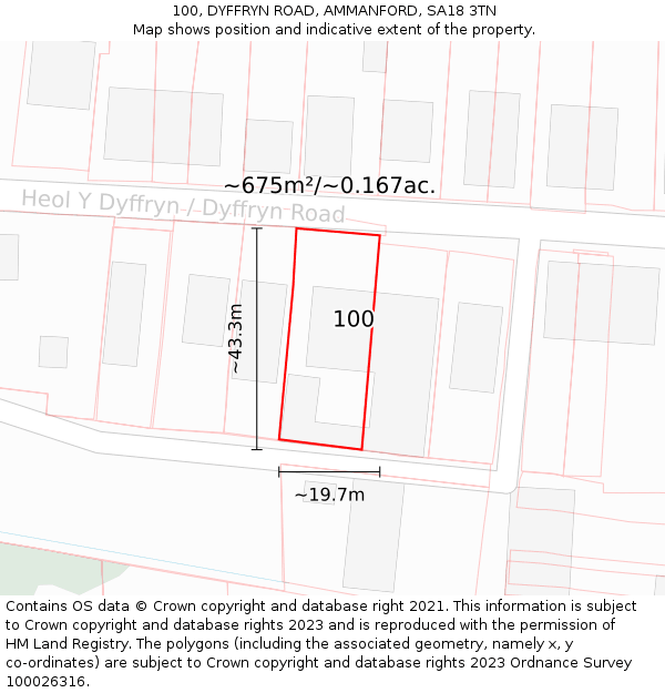 100, DYFFRYN ROAD, AMMANFORD, SA18 3TN: Plot and title map