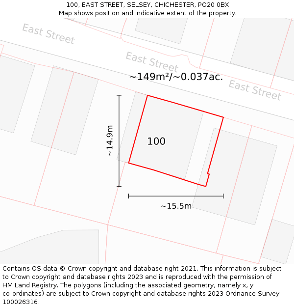 100, EAST STREET, SELSEY, CHICHESTER, PO20 0BX: Plot and title map