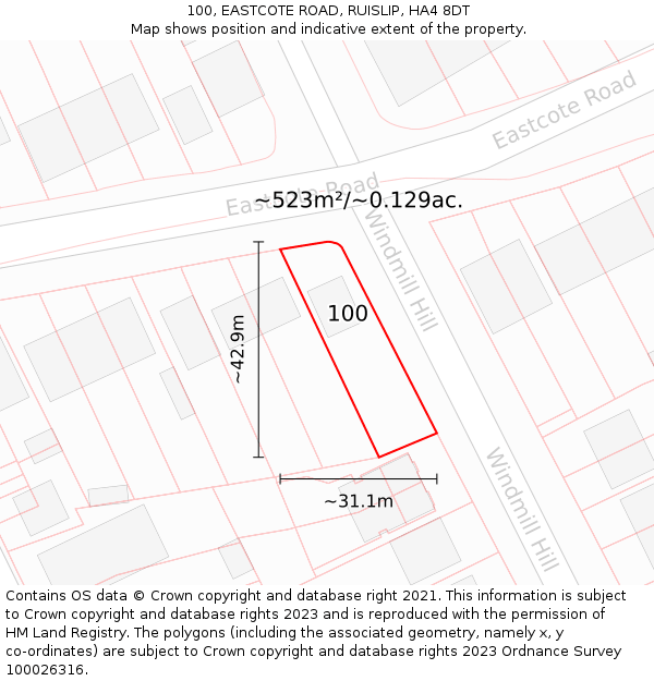 100, EASTCOTE ROAD, RUISLIP, HA4 8DT: Plot and title map