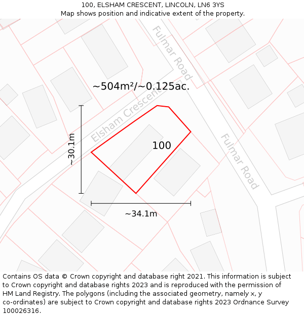 100, ELSHAM CRESCENT, LINCOLN, LN6 3YS: Plot and title map