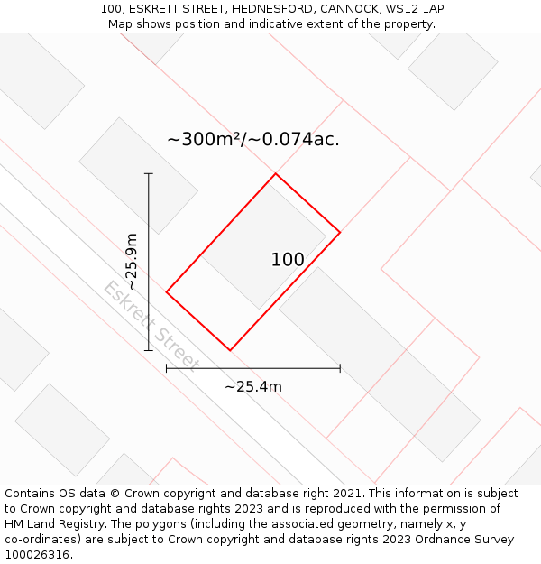 100, ESKRETT STREET, HEDNESFORD, CANNOCK, WS12 1AP: Plot and title map