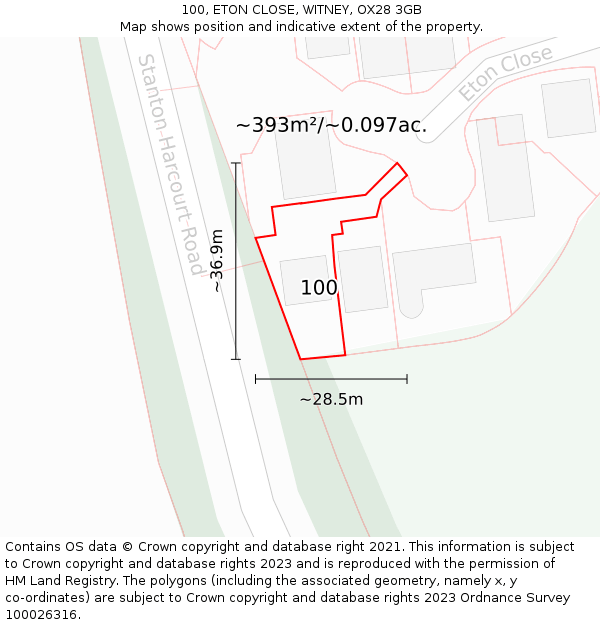 100, ETON CLOSE, WITNEY, OX28 3GB: Plot and title map
