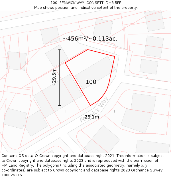 100, FENWICK WAY, CONSETT, DH8 5FE: Plot and title map