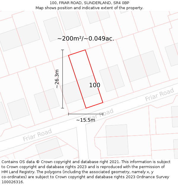 100, FRIAR ROAD, SUNDERLAND, SR4 0BP: Plot and title map