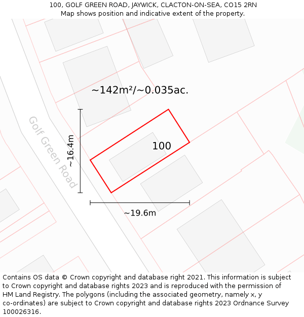 100, GOLF GREEN ROAD, JAYWICK, CLACTON-ON-SEA, CO15 2RN: Plot and title map