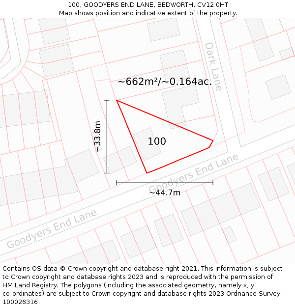 100, GOODYERS END LANE, BEDWORTH, CV12 0HT: Plot and title map