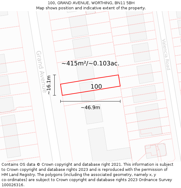 100, GRAND AVENUE, WORTHING, BN11 5BH: Plot and title map