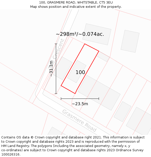 100, GRASMERE ROAD, WHITSTABLE, CT5 3EU: Plot and title map