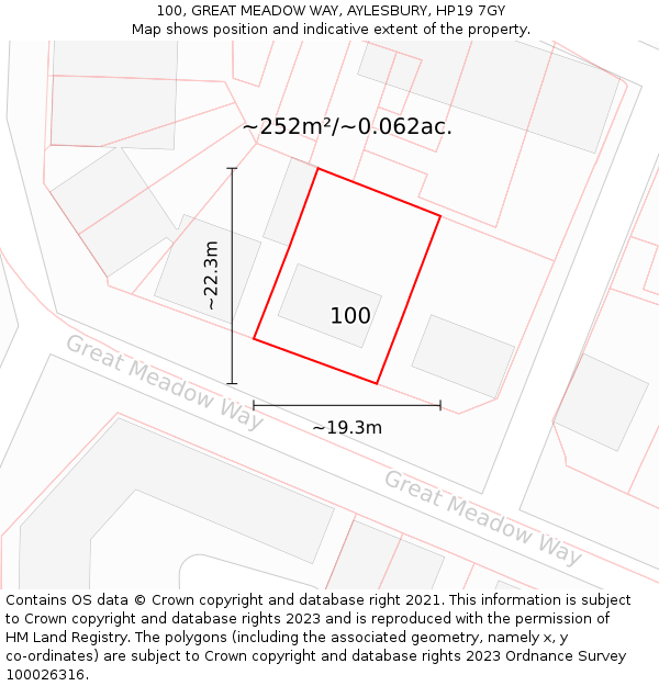 100, GREAT MEADOW WAY, AYLESBURY, HP19 7GY: Plot and title map