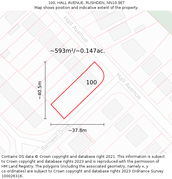 100, HALL AVENUE, RUSHDEN, NN10 9ET: Plot and title map