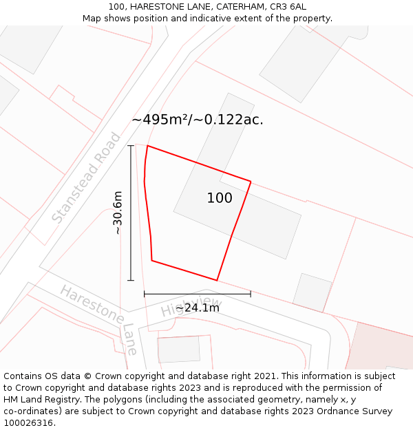 100, HARESTONE LANE, CATERHAM, CR3 6AL: Plot and title map