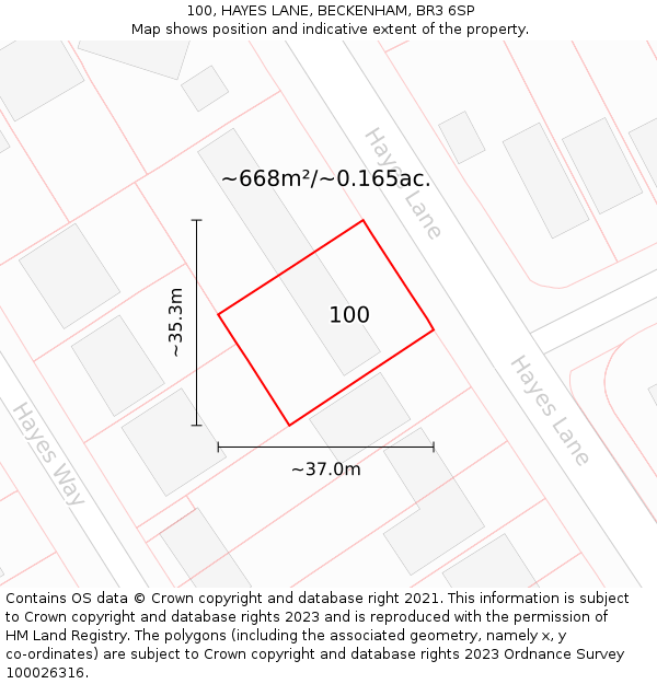 100, HAYES LANE, BECKENHAM, BR3 6SP: Plot and title map