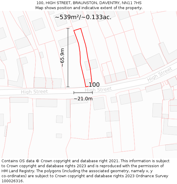 100, HIGH STREET, BRAUNSTON, DAVENTRY, NN11 7HS: Plot and title map