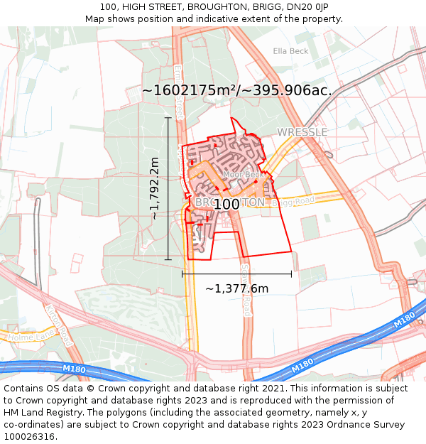 100, HIGH STREET, BROUGHTON, BRIGG, DN20 0JP: Plot and title map