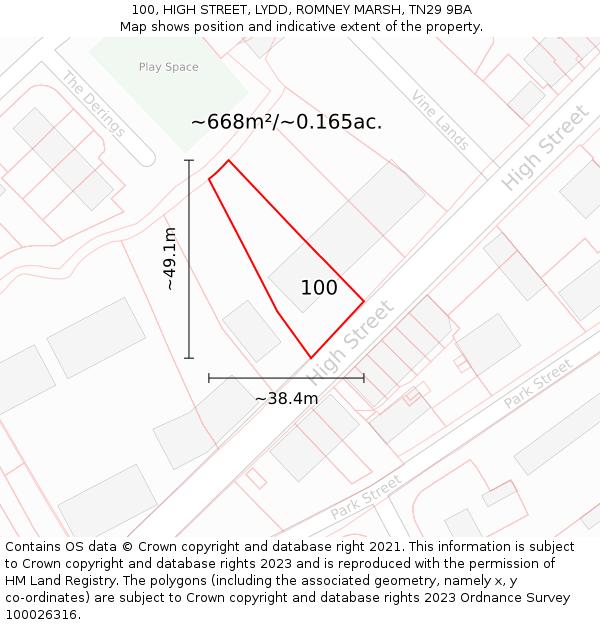 100, HIGH STREET, LYDD, ROMNEY MARSH, TN29 9BA: Plot and title map