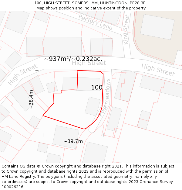 100, HIGH STREET, SOMERSHAM, HUNTINGDON, PE28 3EH: Plot and title map