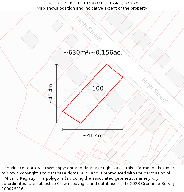 100, HIGH STREET, TETSWORTH, THAME, OX9 7AE: Plot and title map