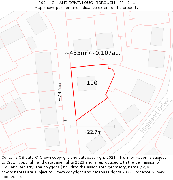 100, HIGHLAND DRIVE, LOUGHBOROUGH, LE11 2HU: Plot and title map