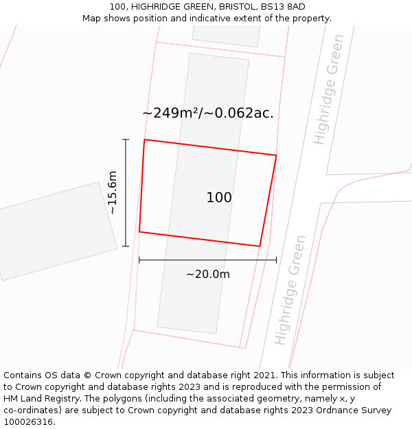 100, HIGHRIDGE GREEN, BRISTOL, BS13 8AD: Plot and title map