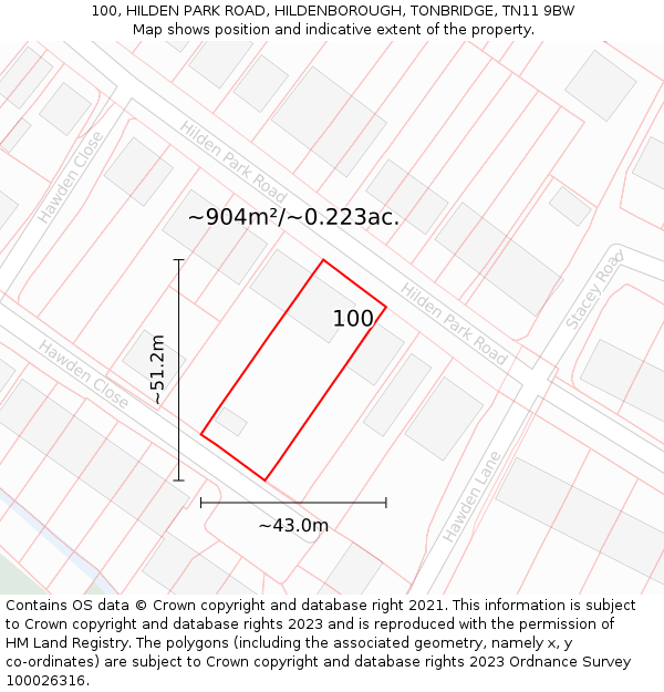 100, HILDEN PARK ROAD, HILDENBOROUGH, TONBRIDGE, TN11 9BW: Plot and title map