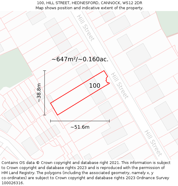 100, HILL STREET, HEDNESFORD, CANNOCK, WS12 2DR: Plot and title map