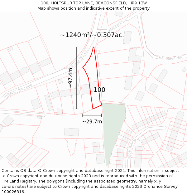 100, HOLTSPUR TOP LANE, BEACONSFIELD, HP9 1BW: Plot and title map