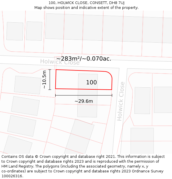 100, HOLWICK CLOSE, CONSETT, DH8 7UJ: Plot and title map