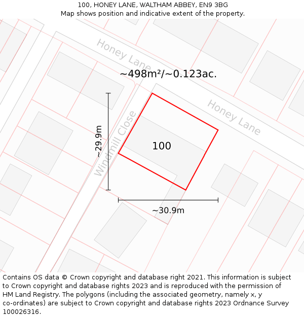 100, HONEY LANE, WALTHAM ABBEY, EN9 3BG: Plot and title map