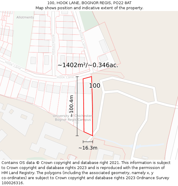 100, HOOK LANE, BOGNOR REGIS, PO22 8AT: Plot and title map