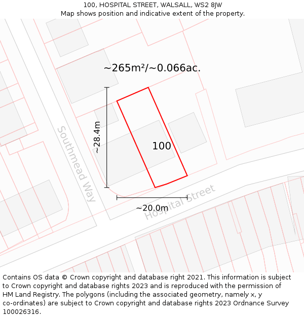 100, HOSPITAL STREET, WALSALL, WS2 8JW: Plot and title map