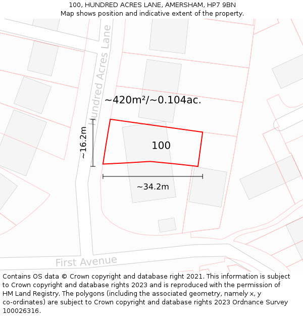 100, HUNDRED ACRES LANE, AMERSHAM, HP7 9BN: Plot and title map