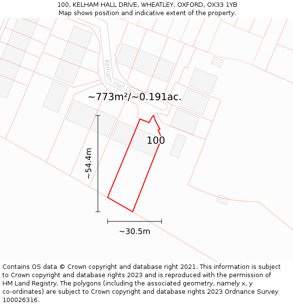 100, KELHAM HALL DRIVE, WHEATLEY, OXFORD, OX33 1YB: Plot and title map