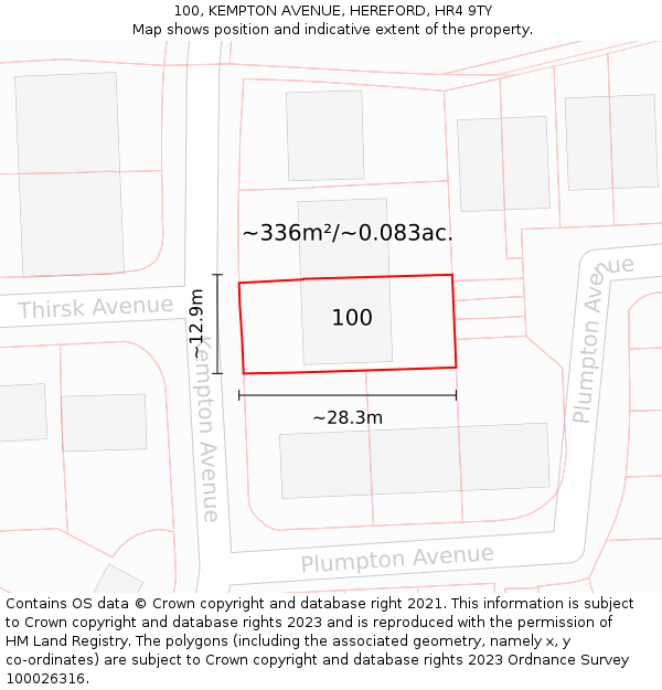 100, KEMPTON AVENUE, HEREFORD, HR4 9TY: Plot and title map