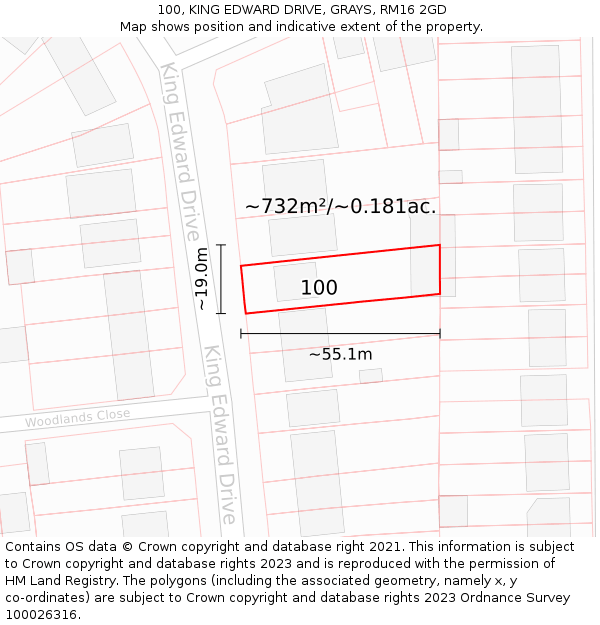 100, KING EDWARD DRIVE, GRAYS, RM16 2GD: Plot and title map