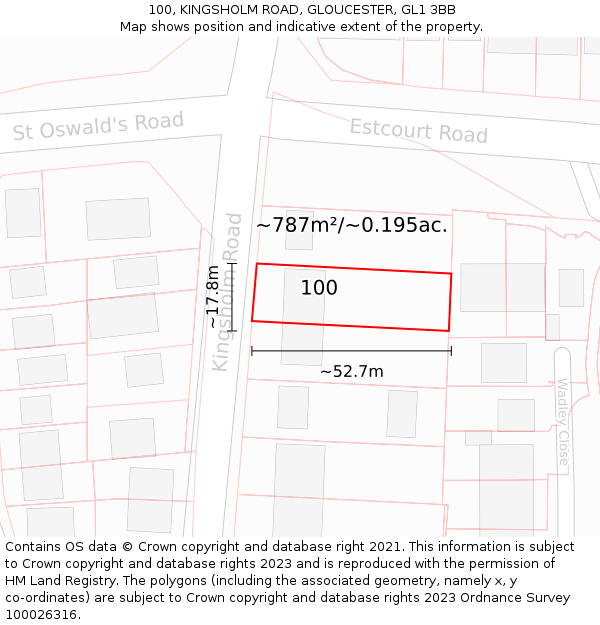 100, KINGSHOLM ROAD, GLOUCESTER, GL1 3BB: Plot and title map