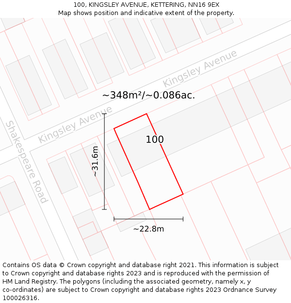 100, KINGSLEY AVENUE, KETTERING, NN16 9EX: Plot and title map