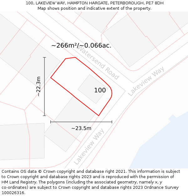 100, LAKEVIEW WAY, HAMPTON HARGATE, PETERBOROUGH, PE7 8DH: Plot and title map