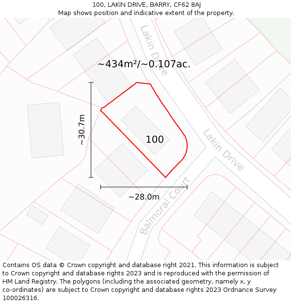 100, LAKIN DRIVE, BARRY, CF62 8AJ: Plot and title map