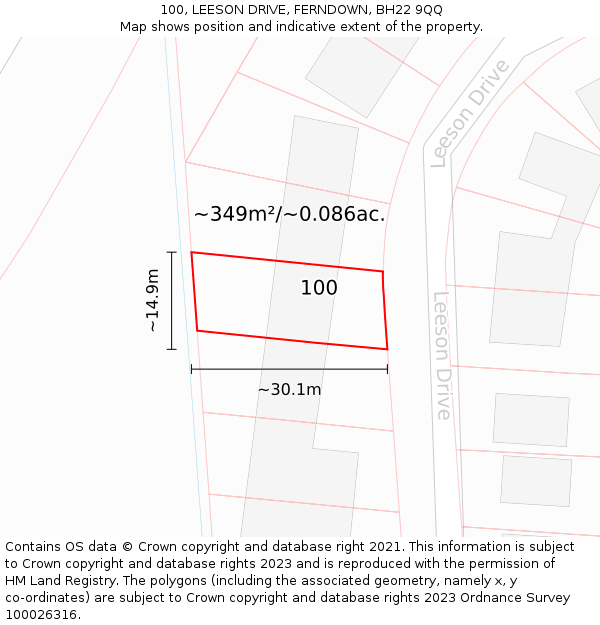 100, LEESON DRIVE, FERNDOWN, BH22 9QQ: Plot and title map