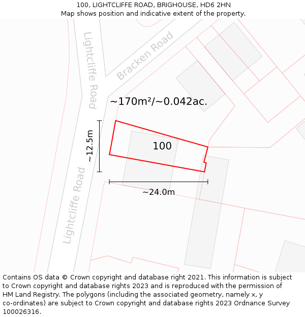 100, LIGHTCLIFFE ROAD, BRIGHOUSE, HD6 2HN: Plot and title map